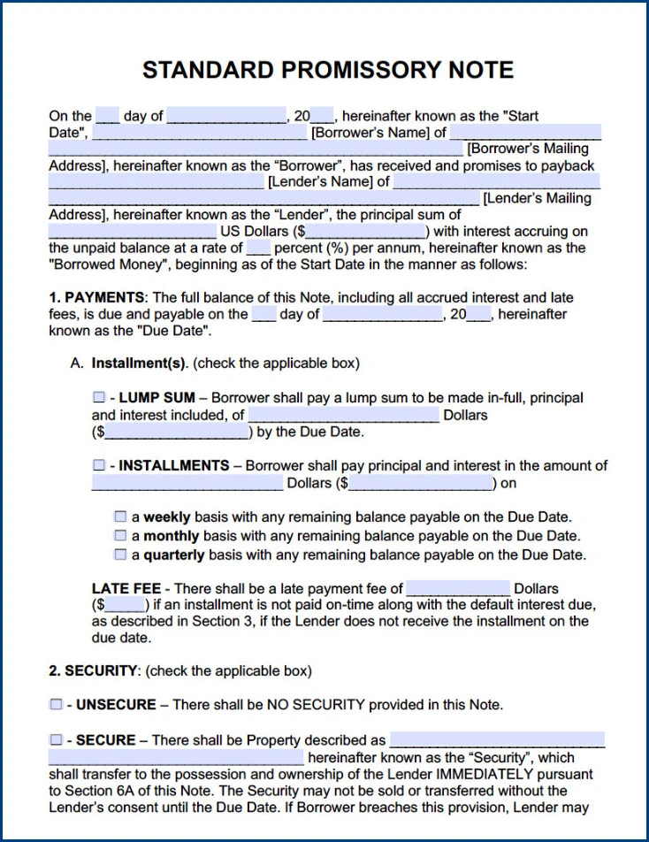 Promissory Agreement Template Sample