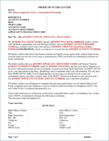 Proof of Funds Letter Template Sample