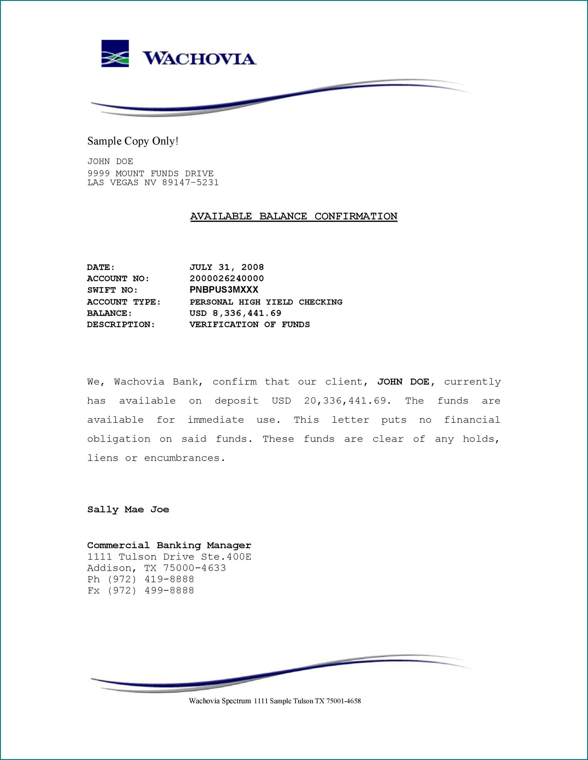 Proof of Funds Letter Template