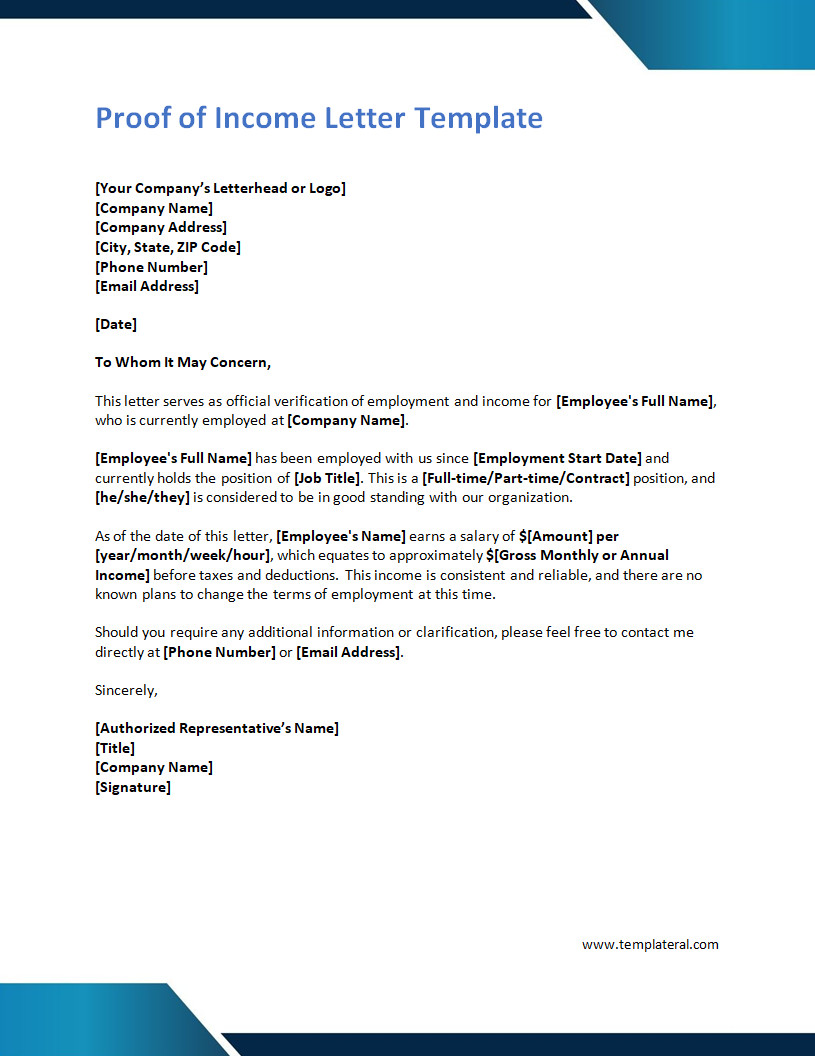Proof of Income Letter Template Free Proof of Income Letter Template Word