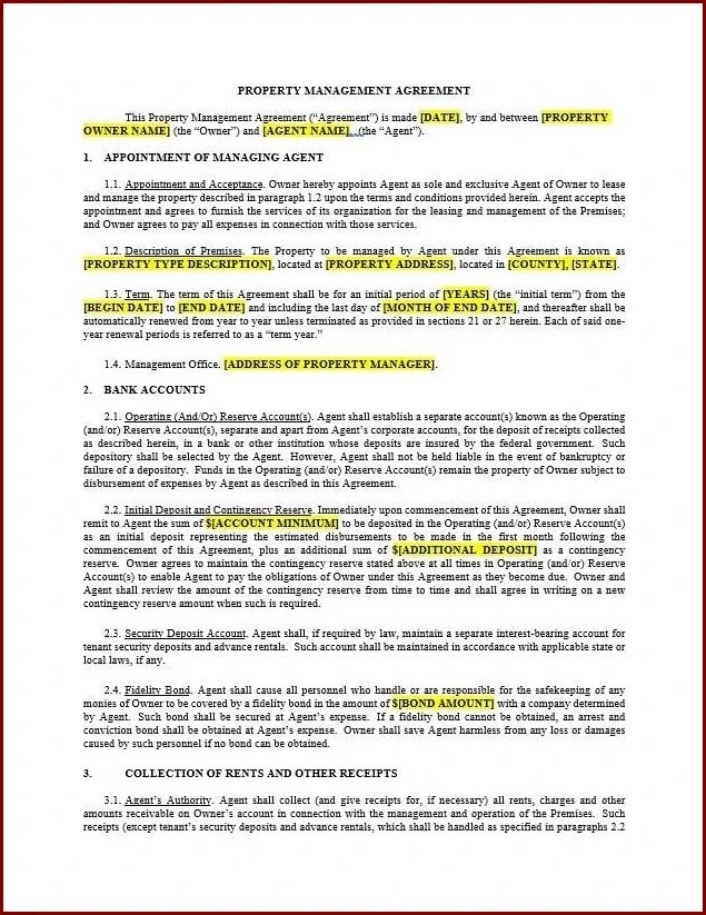 Property Management Agreement Template