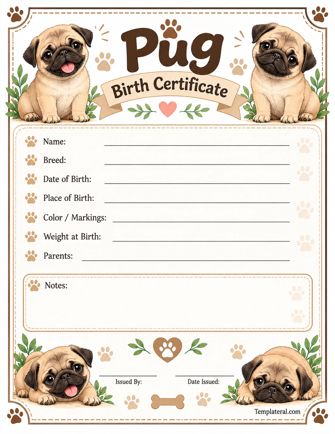 Pug Birth Certificate Template Pug Birth Certificate Template