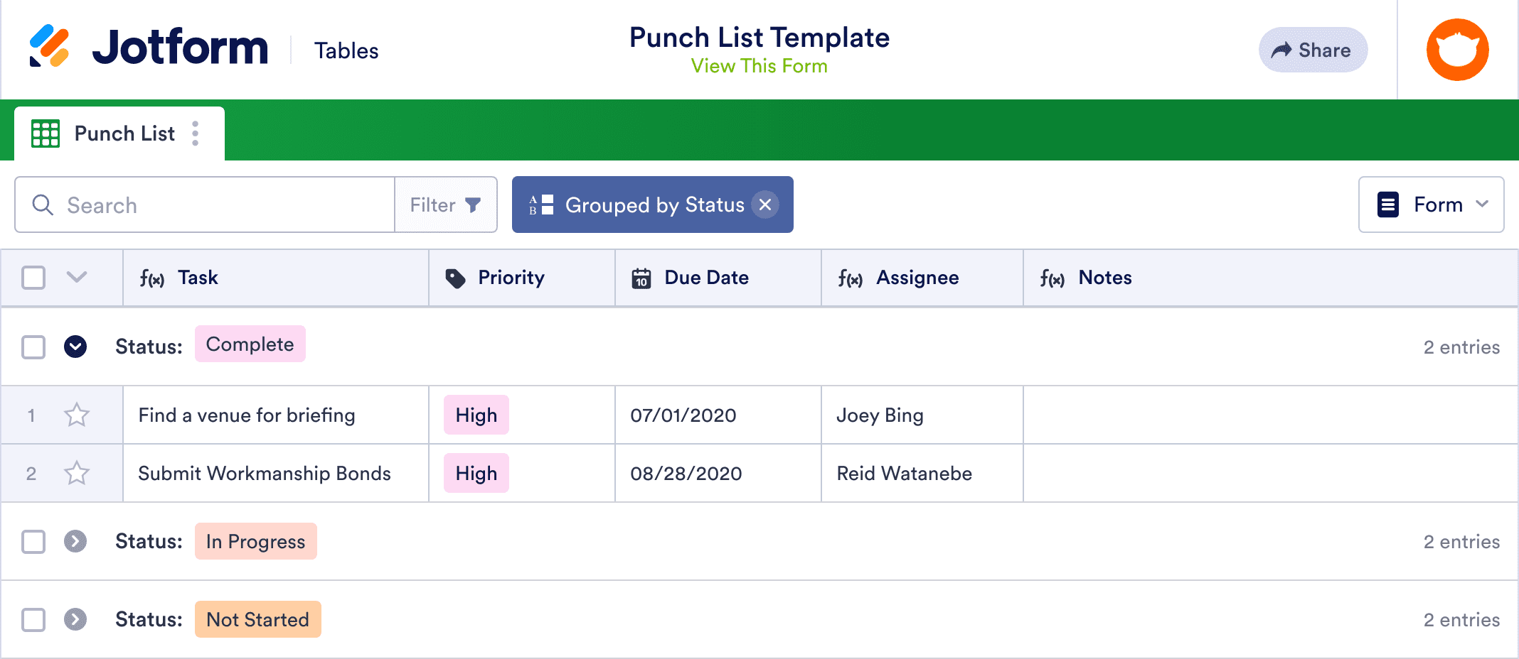 Punch List Template