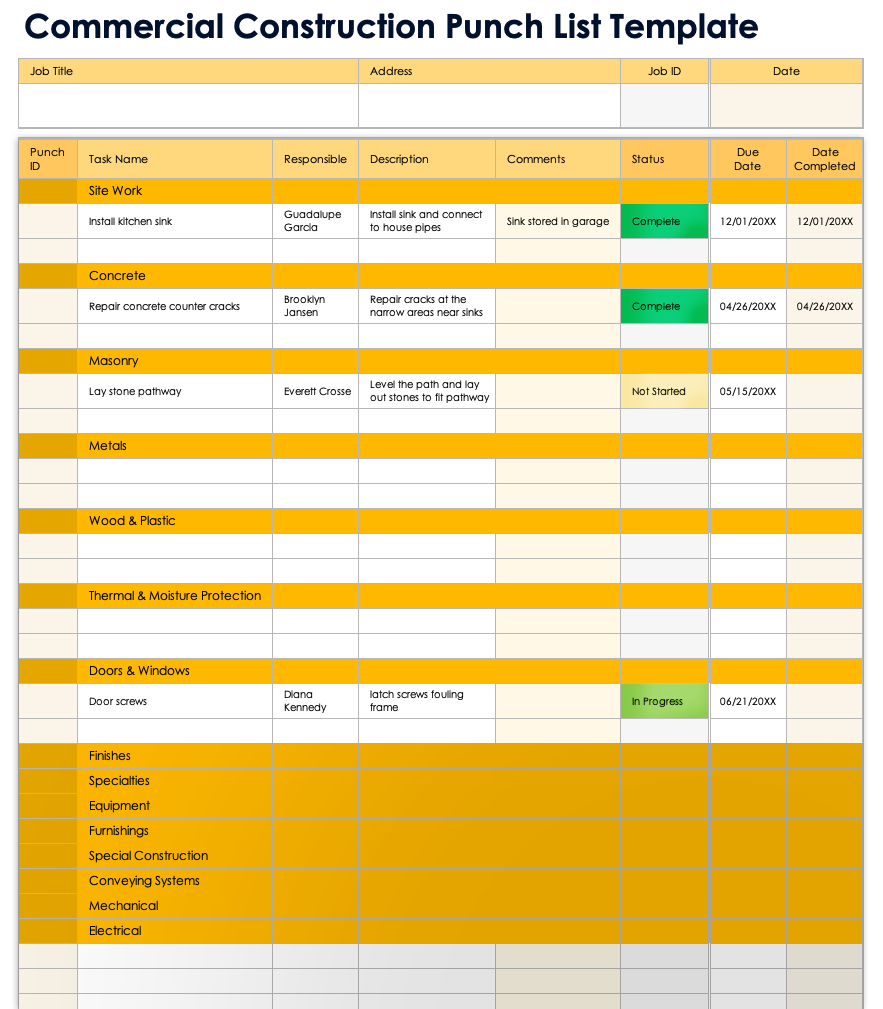Punch List Template