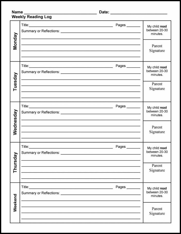 Reading Log Template Reading Log Template