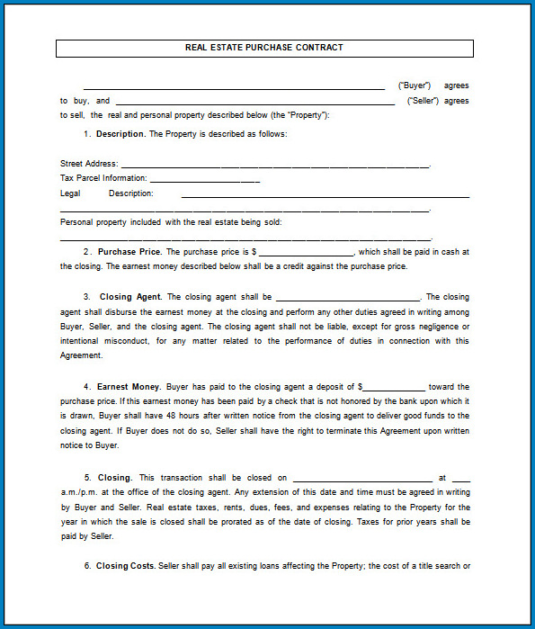 Real Estate Contract Template Sample