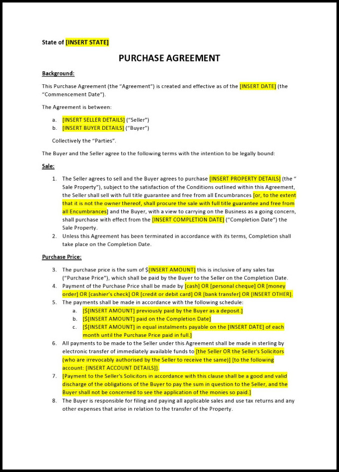 Real Estate Purchase Agreement Template Example Real Estate Purchase Agreement Template Example