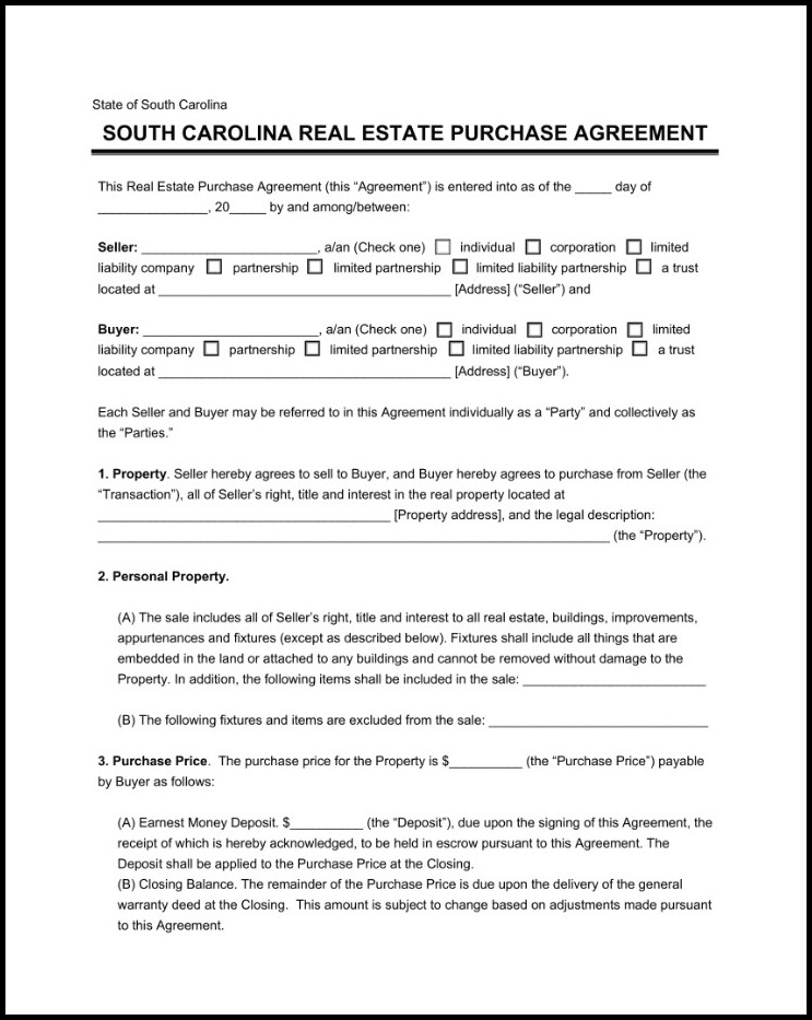 Real Estate Purchase Agreement Template Real Estate Purchase Agreement Template