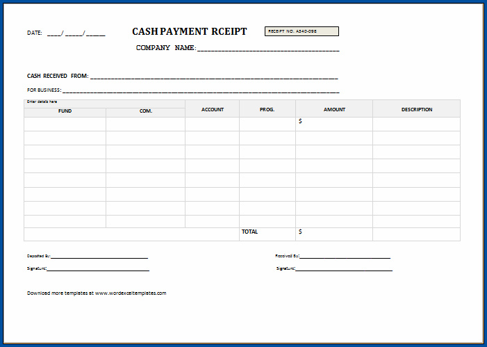 Receipt For Cash Payment Template Sample