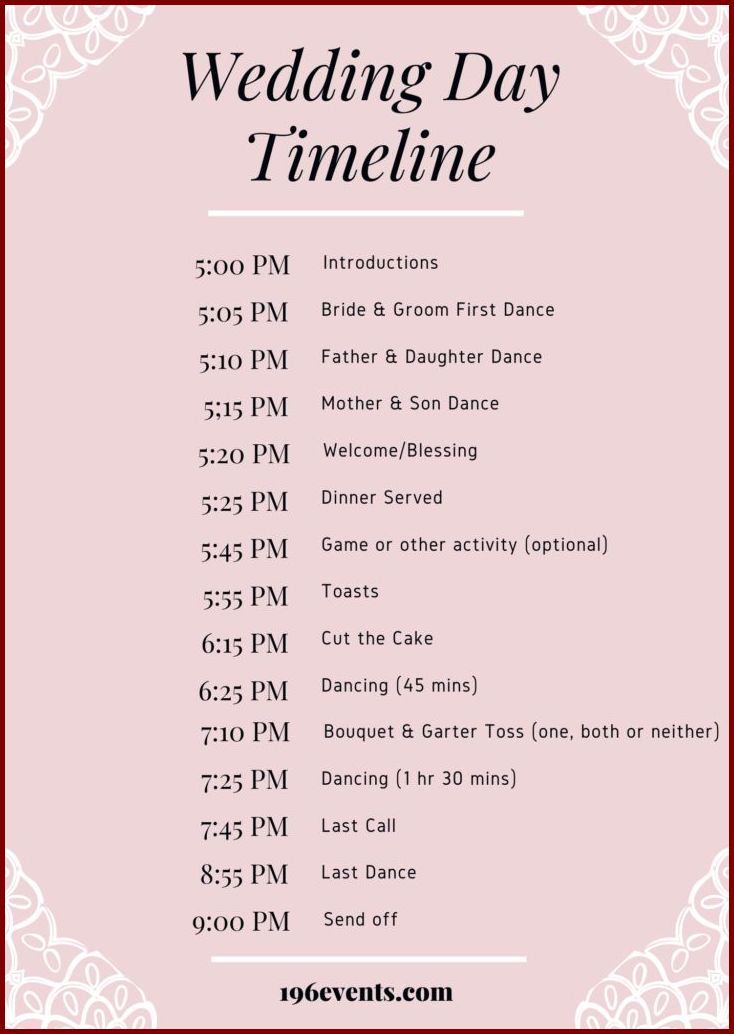 Reception Schedule Template Reception Schedule Template
