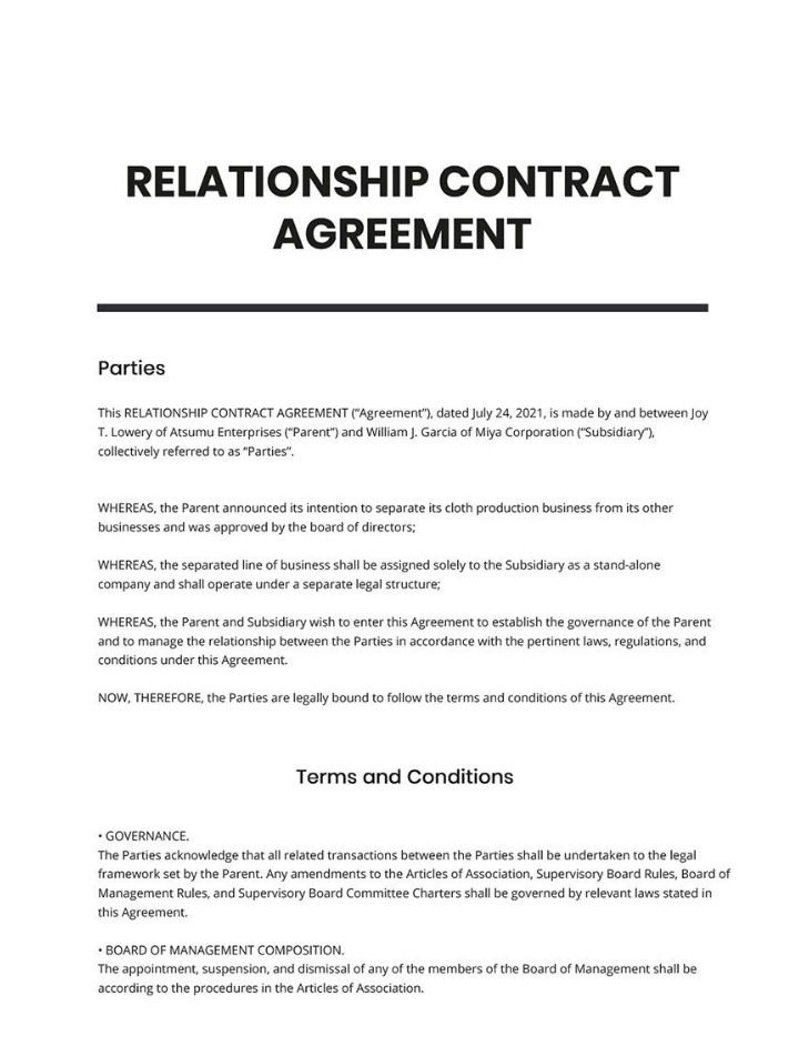 Relationship Agreement Template Sample