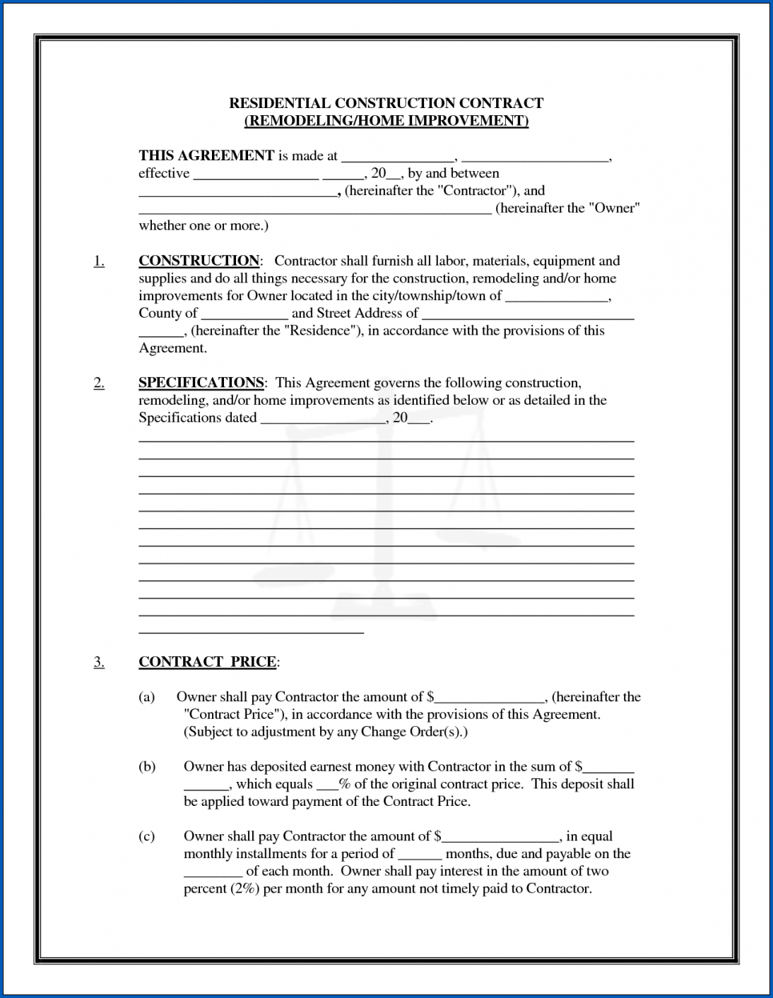 √ Free Editable Remodeling Contract Template For a House Templateral