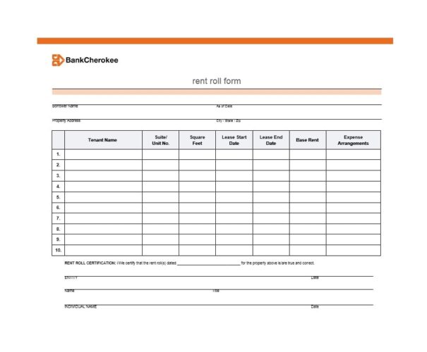 √ Printable Rent Roll Template (Word)