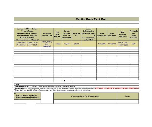 √ Printable Rent Roll Template (Word)