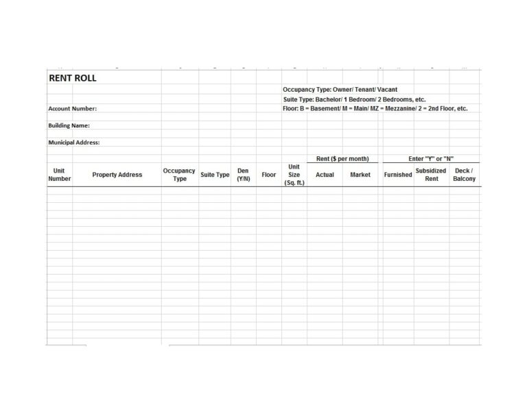 √ Printable Rent Roll Template (Word)