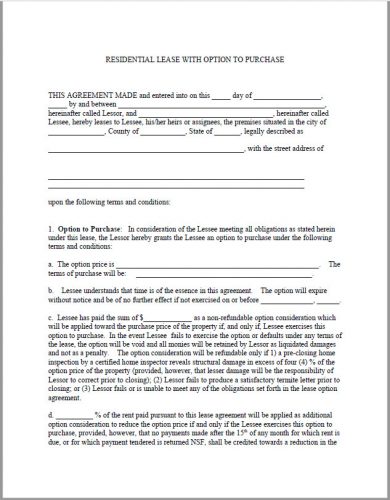 √ Free Editable Rent To Own Contract Forms For Houses