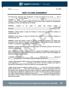 Rent to own Agreement Template Sample