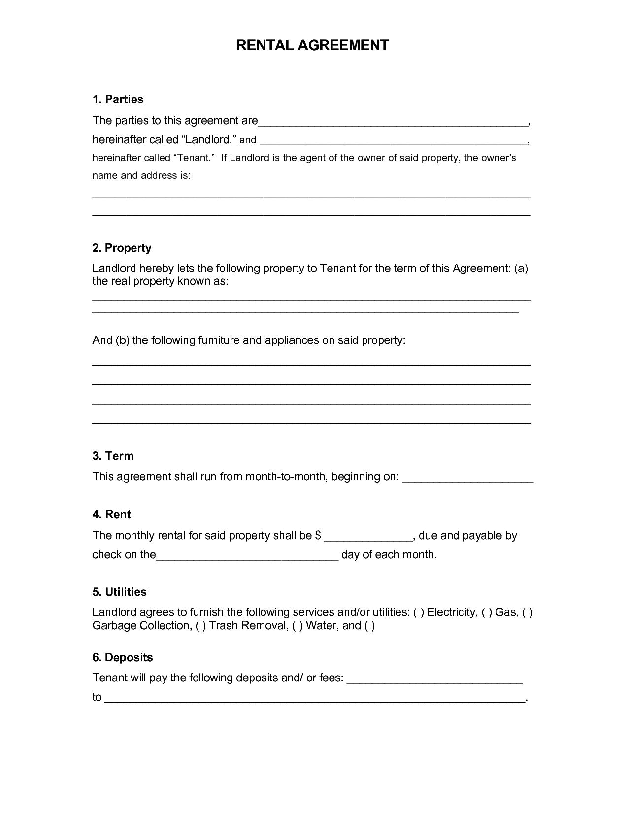 Rental Agreement Template Sample