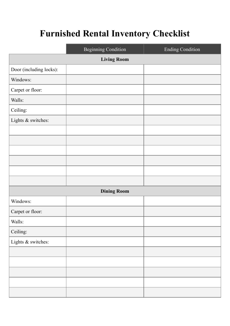 √ Printable Rental Inventory Checklist Template