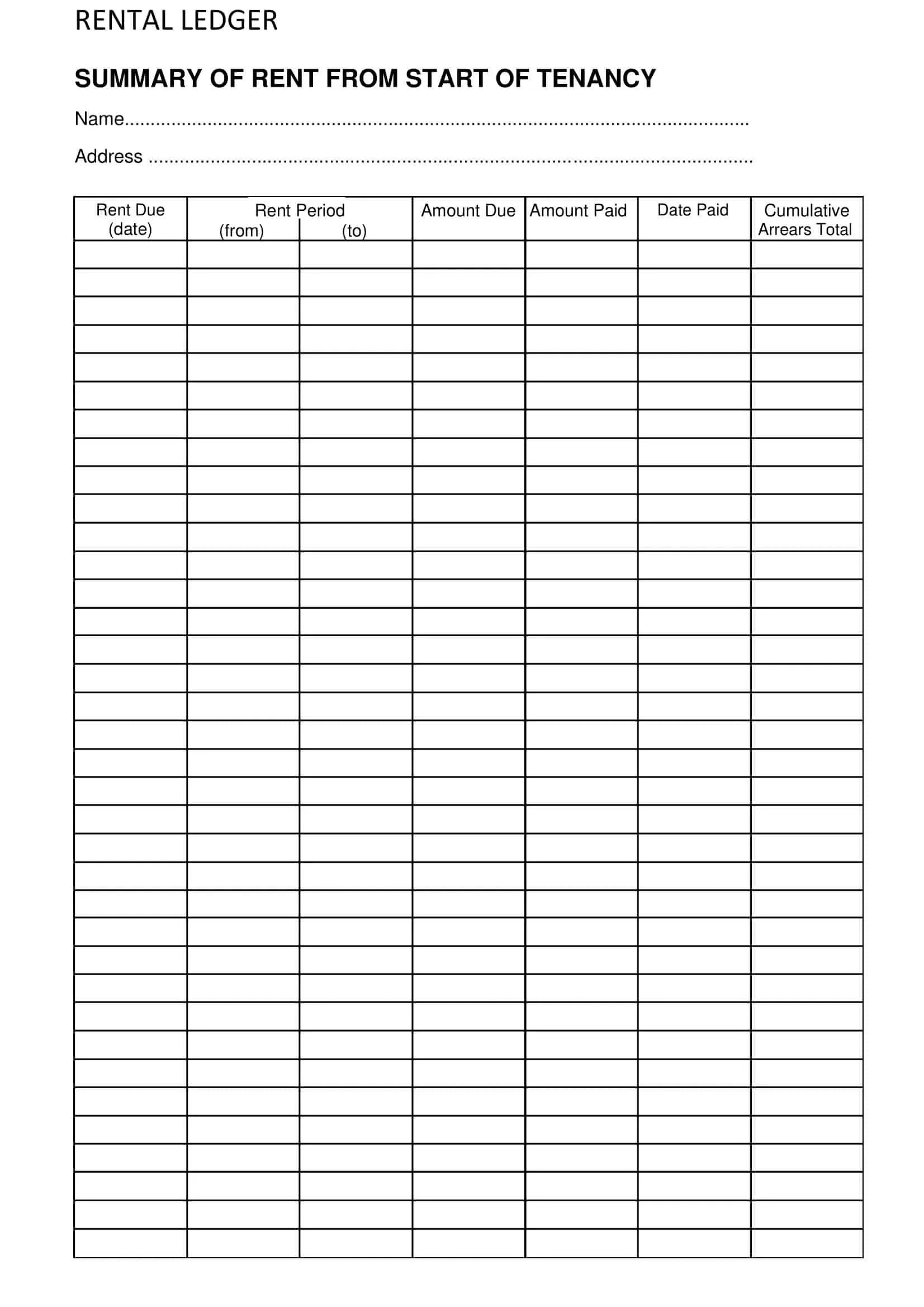 Rental Ledger Template Sample Rental Ledger Template Sample