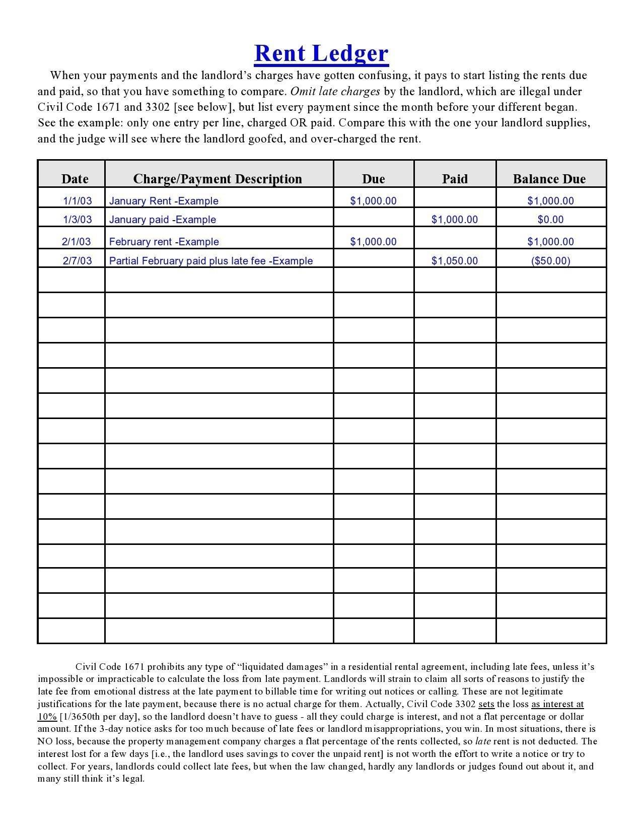 Rental Ledger Template Rental Ledger Template
