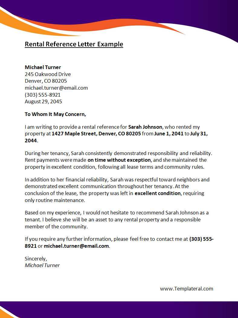 Rental Reference Letter Template Rental Reference Letter Template
