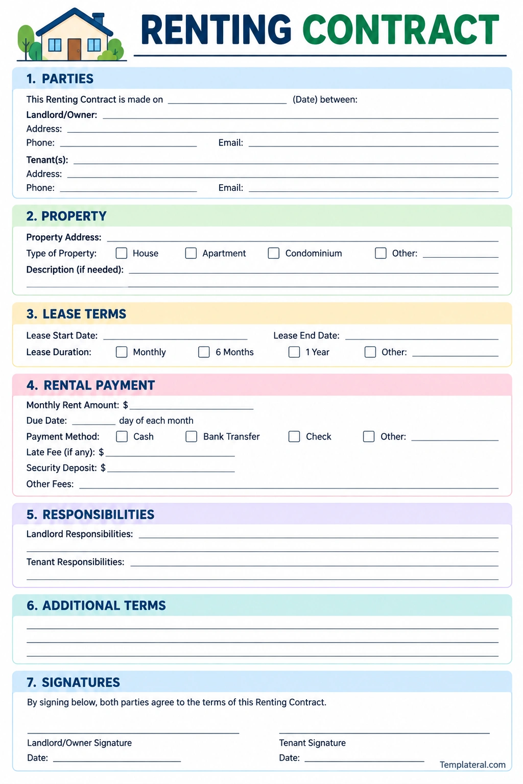Renting Contract Template Printable renting contract template for documenting landlord and tenant rental terms