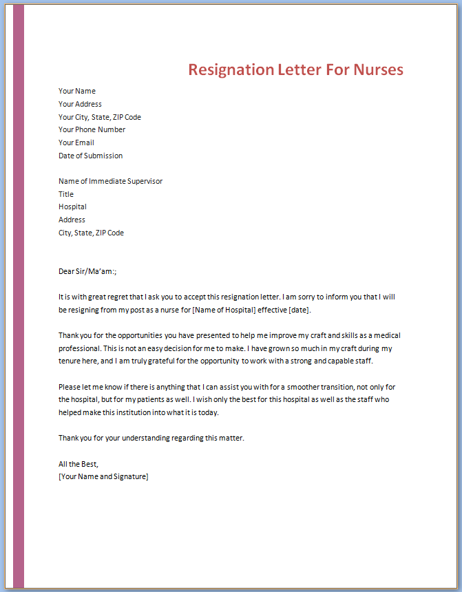 Nurses Letter Of Resignation from www.templateral.com