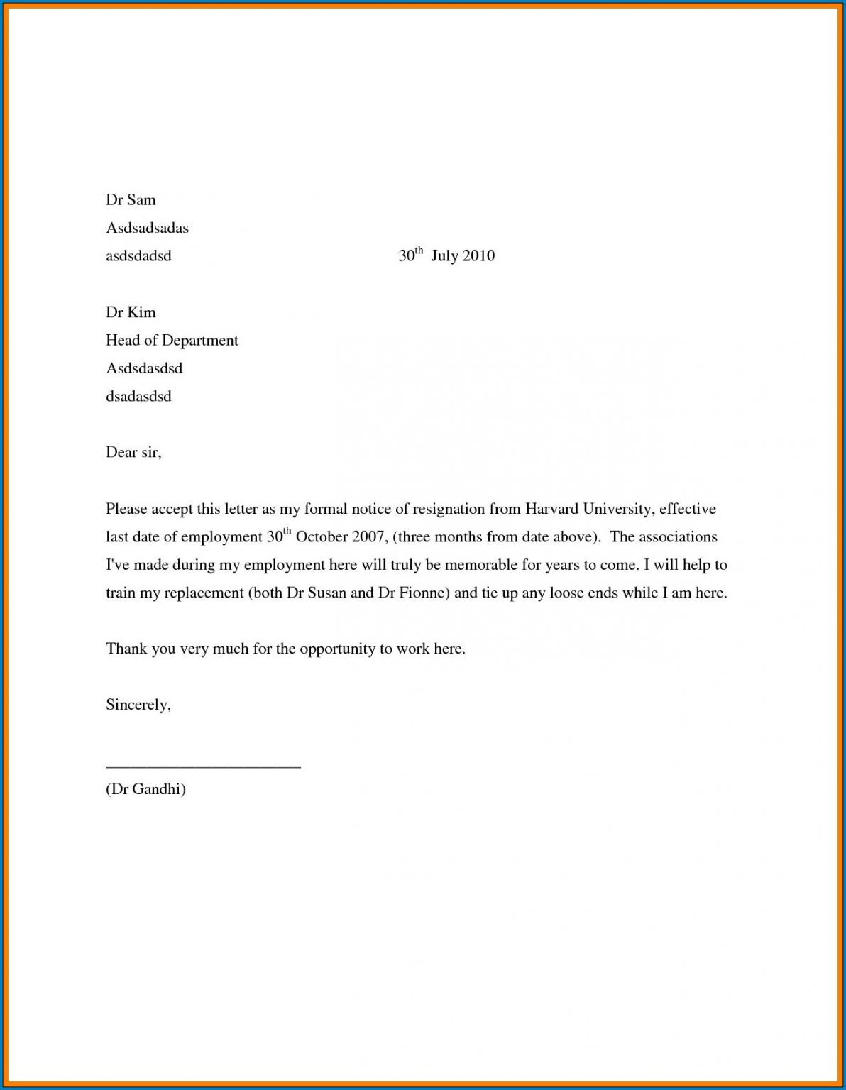 √ Free Printable Resignation Letter Of Job Template