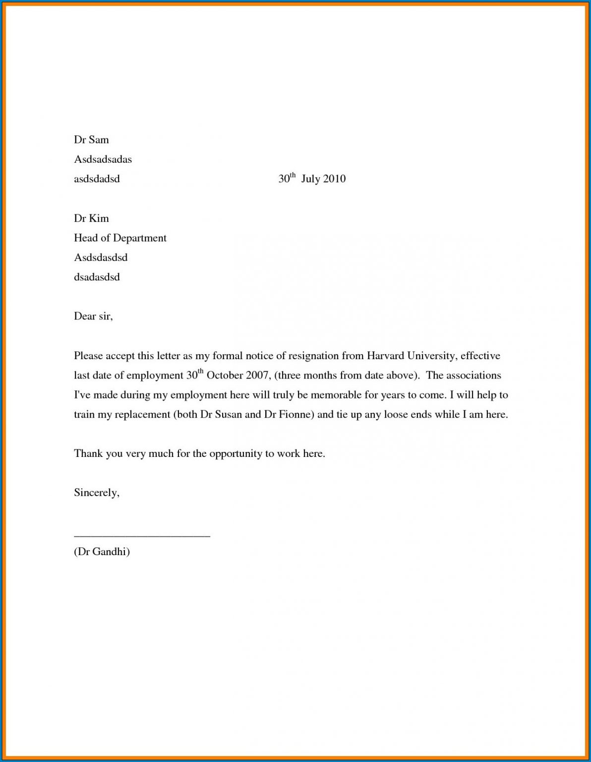 application letter for resignation from job