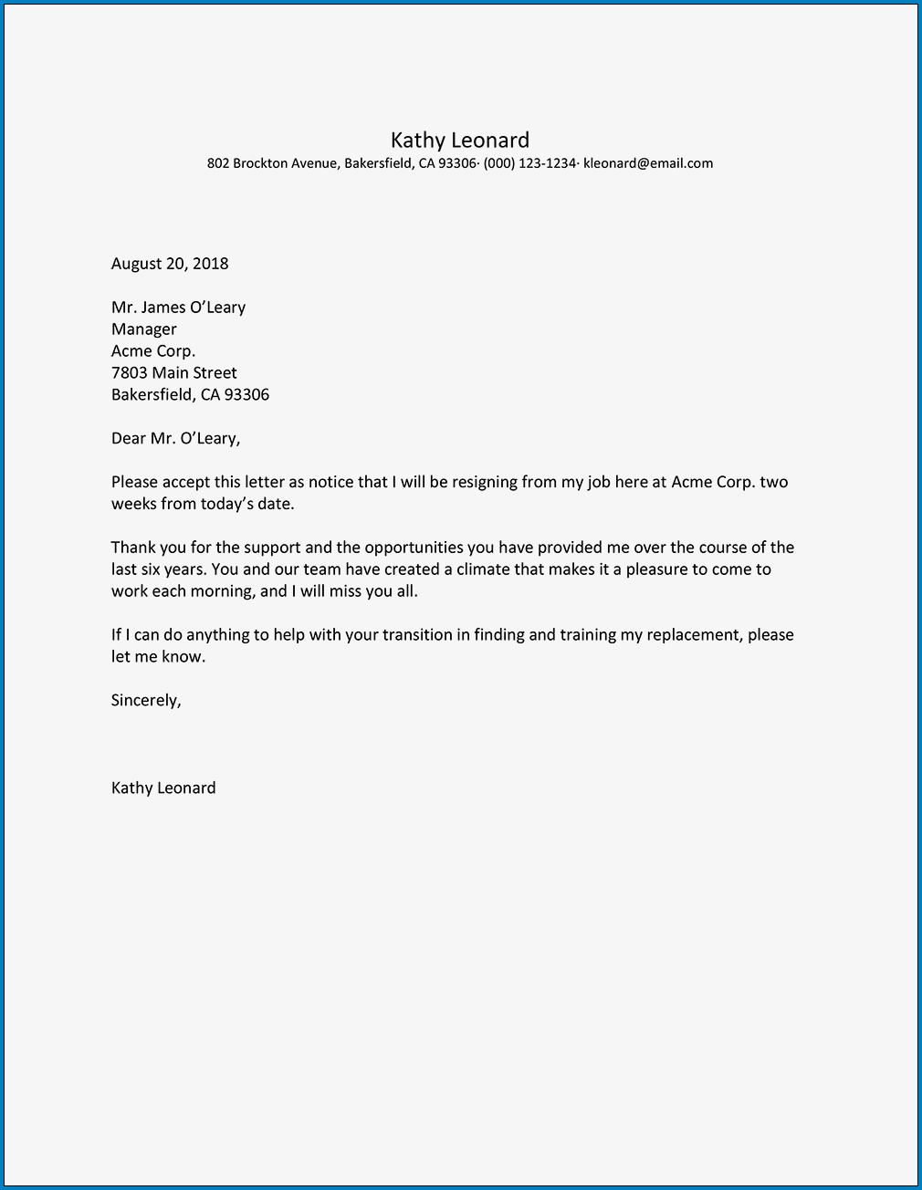 Two Weeks Notice Letter from www.templateral.com