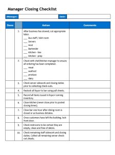 Restaurant Opening Closing Hour Checklist Template Sample