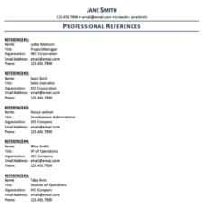 Resume References Template