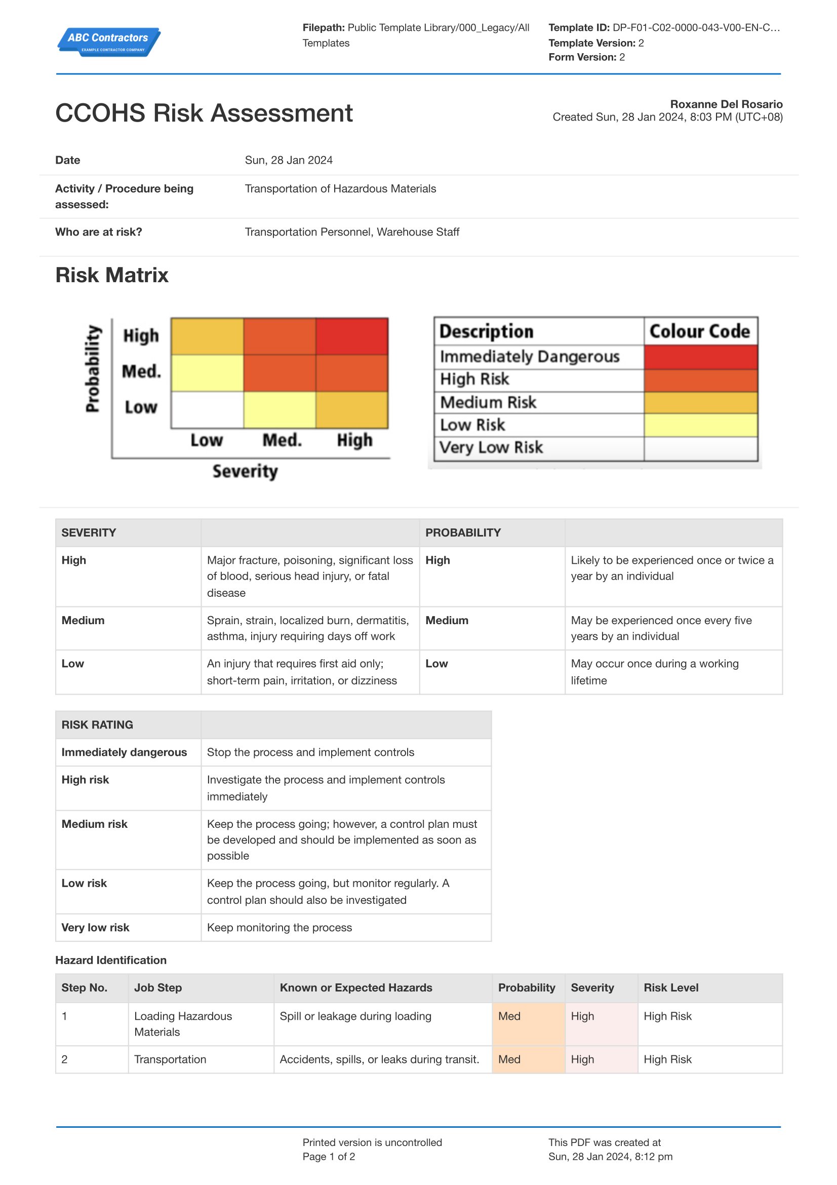 Risk Assessment Template