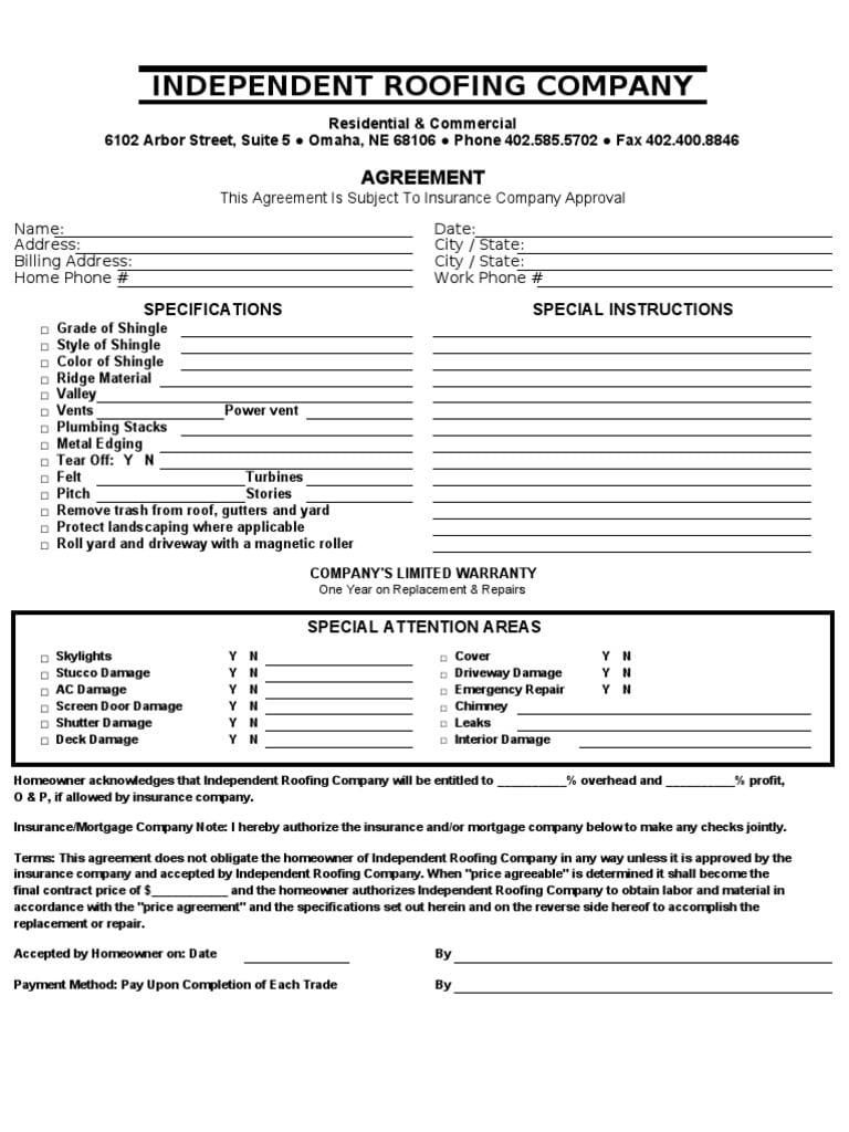 Roofing Contract Agreement Template
