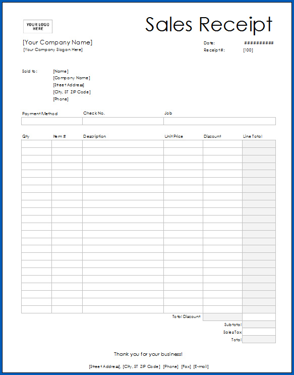 Sales Receipt Template Example
