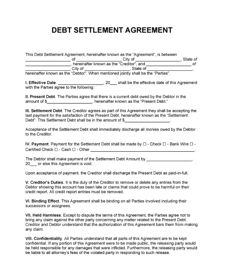 Sample Debt Settlement Agreement Template Sample Debt Settlement Agreement Template