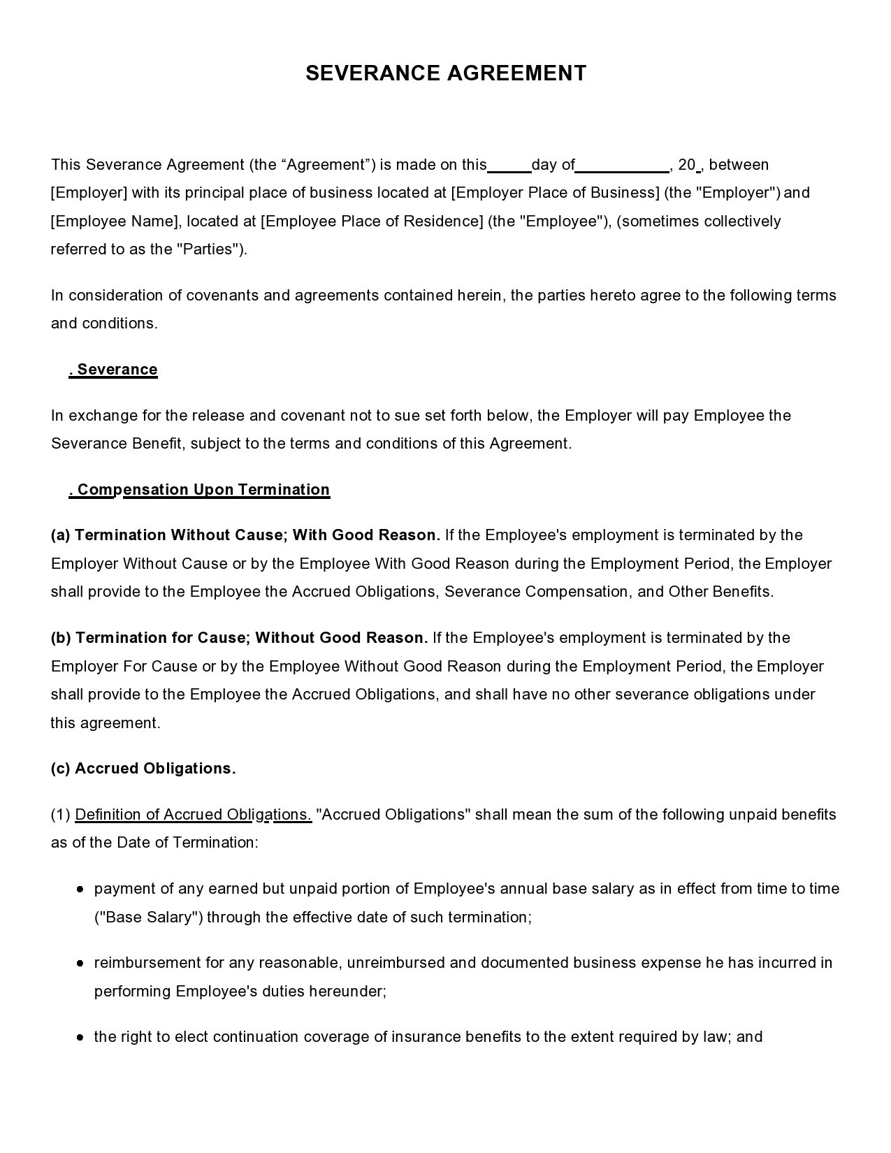 Sample Severance Agreement Template Sample Severance Agreement Template