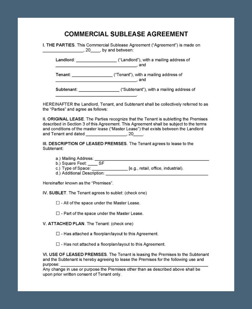 Sample Sublease Agreement Template Sample Sublease Agreement Template