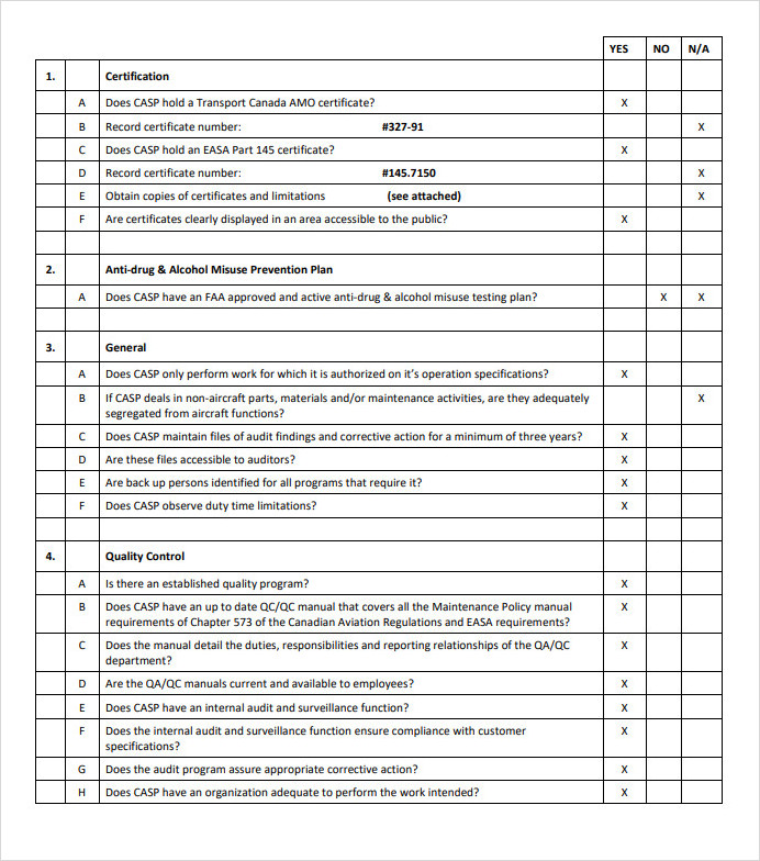 Sample Vendor Self Audit Checklist Template
