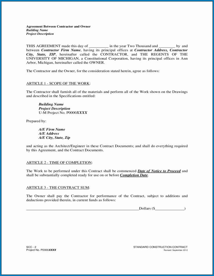 Sample of Agreement Between Owner And Contractor Pdf