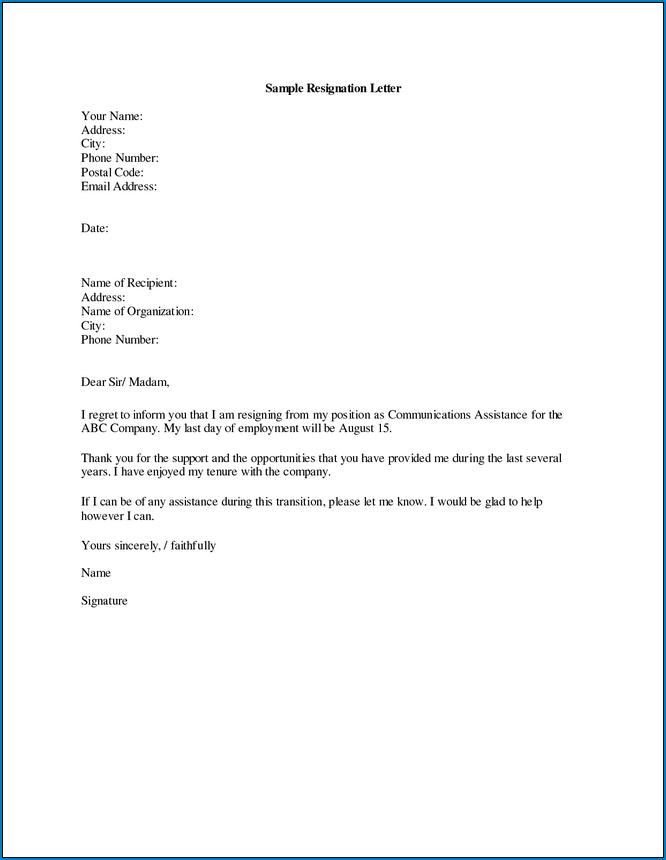 Letter Of Resignation Template Microsoft from www.templateral.com