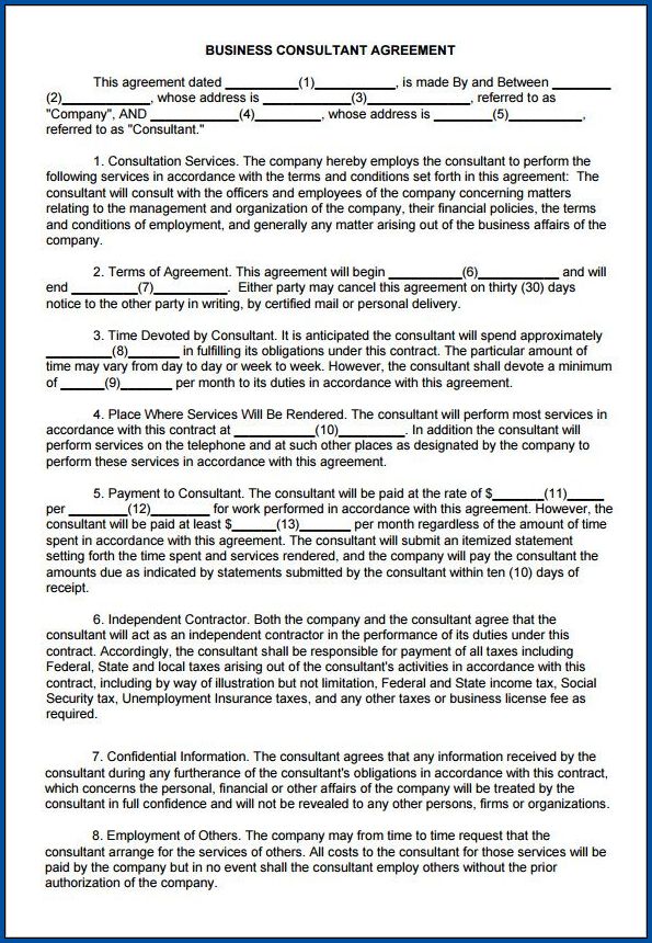Sample of Business Consulting Contract Template