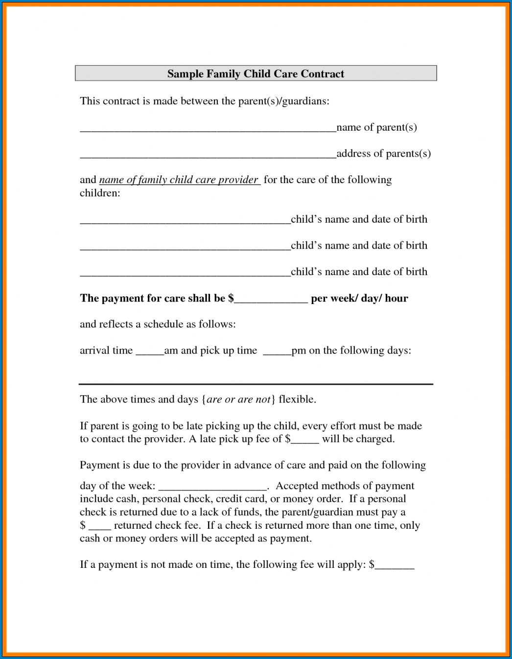 Sample of Child Care Agreement Between Parents Template