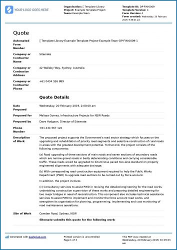 √ Free Printable Construction Quote Template