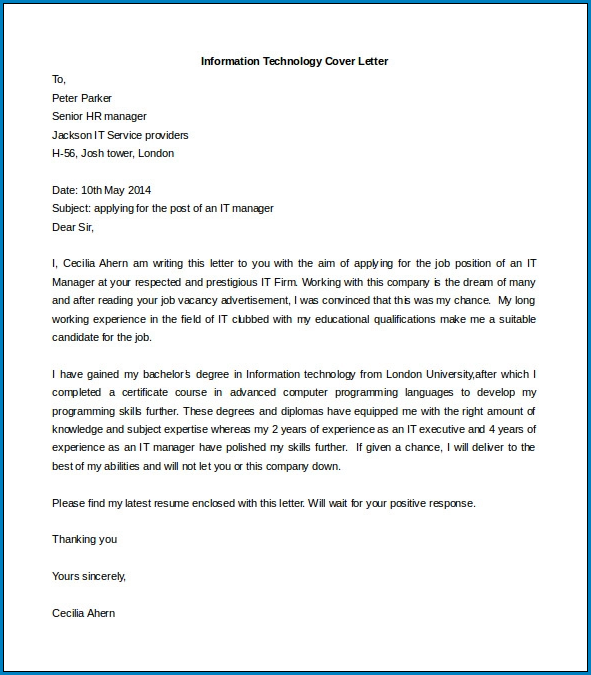 Sample of Cover Letter Template Word