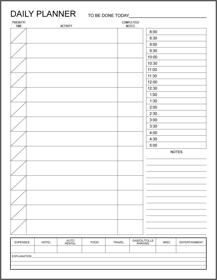 Sample of Daily Planner Template