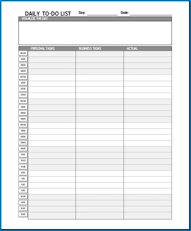 Sample of Daily To Do List Template Excel