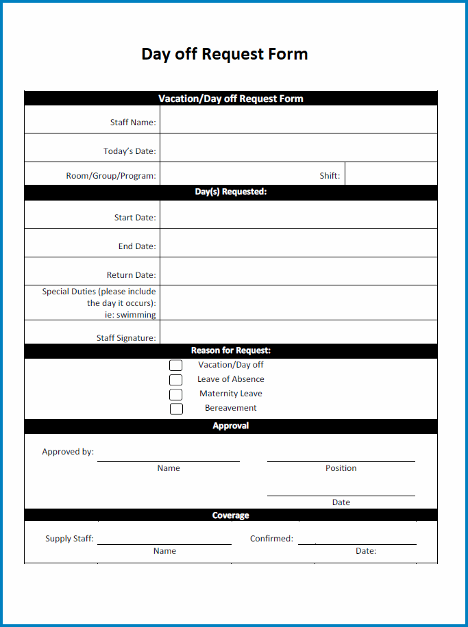 Sample of Day Off Request Form