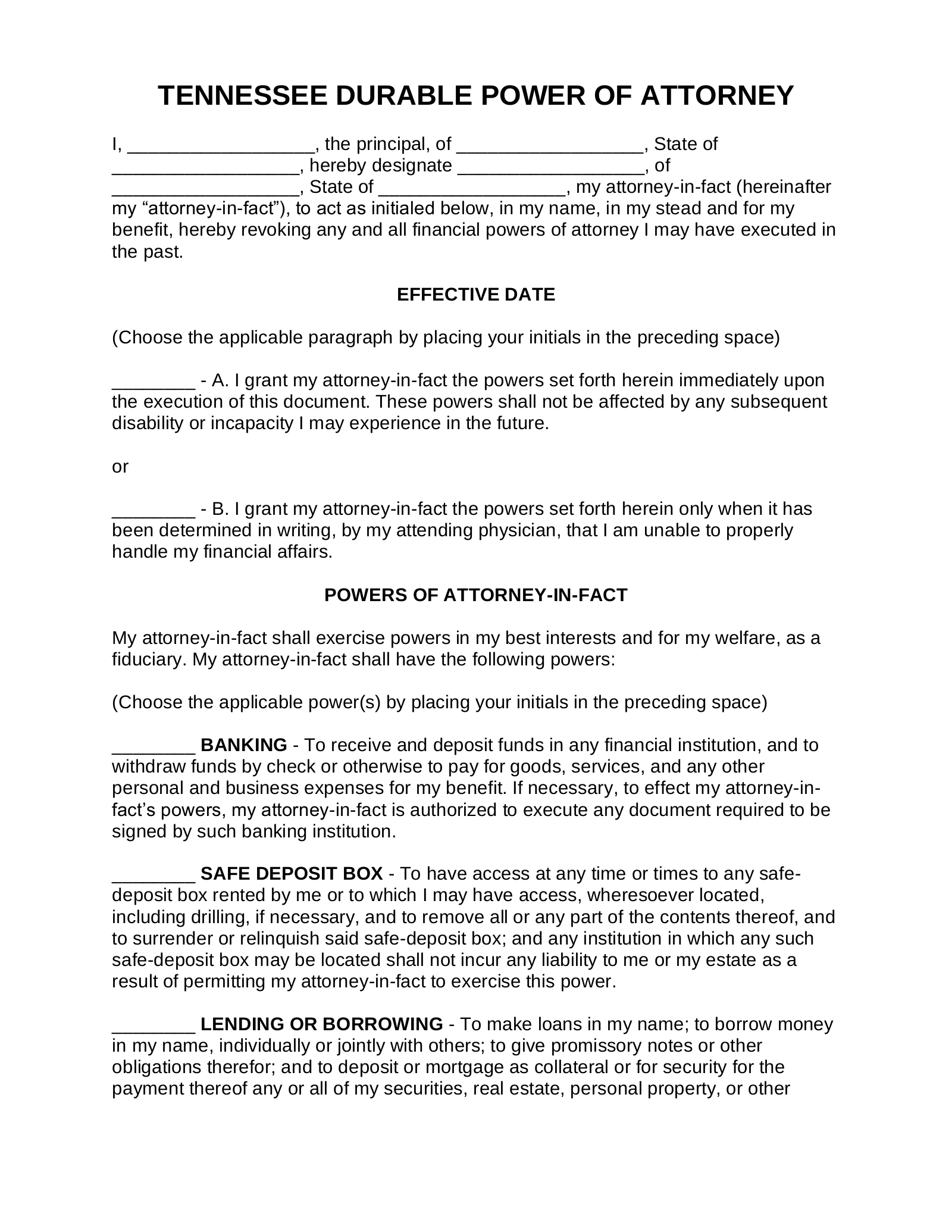Sample of Durable Financial Power of Attorney Form